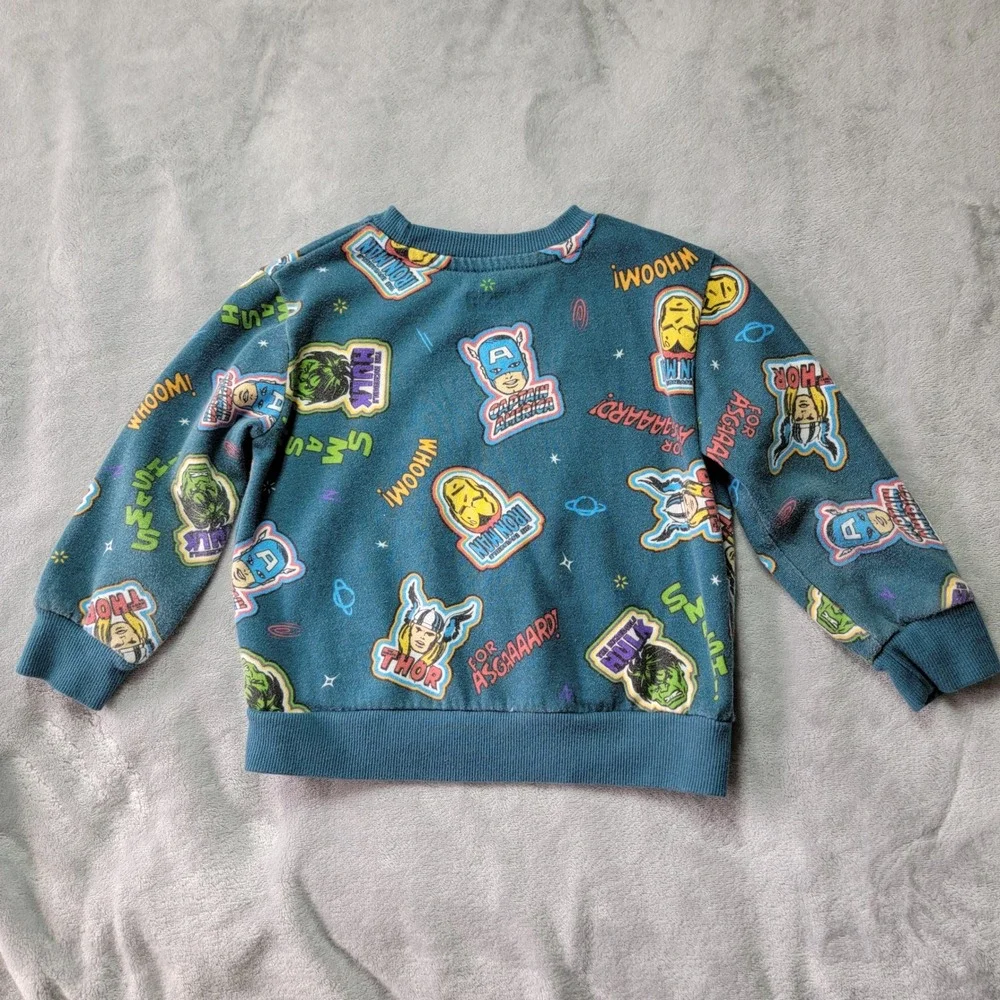 Marvel Avengers Toddler Boys Teal Blue AOP Sweatshirt‎ Thor Hulk Iron Man 3T